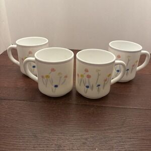 Arcopal France Floral Milk Glass Cottage Style Mugs Pastoral Set Of 4